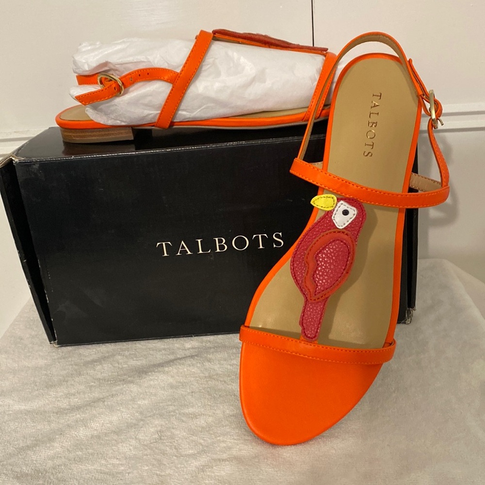 Talbots Sandals Tropical Orange Keri Birds 11